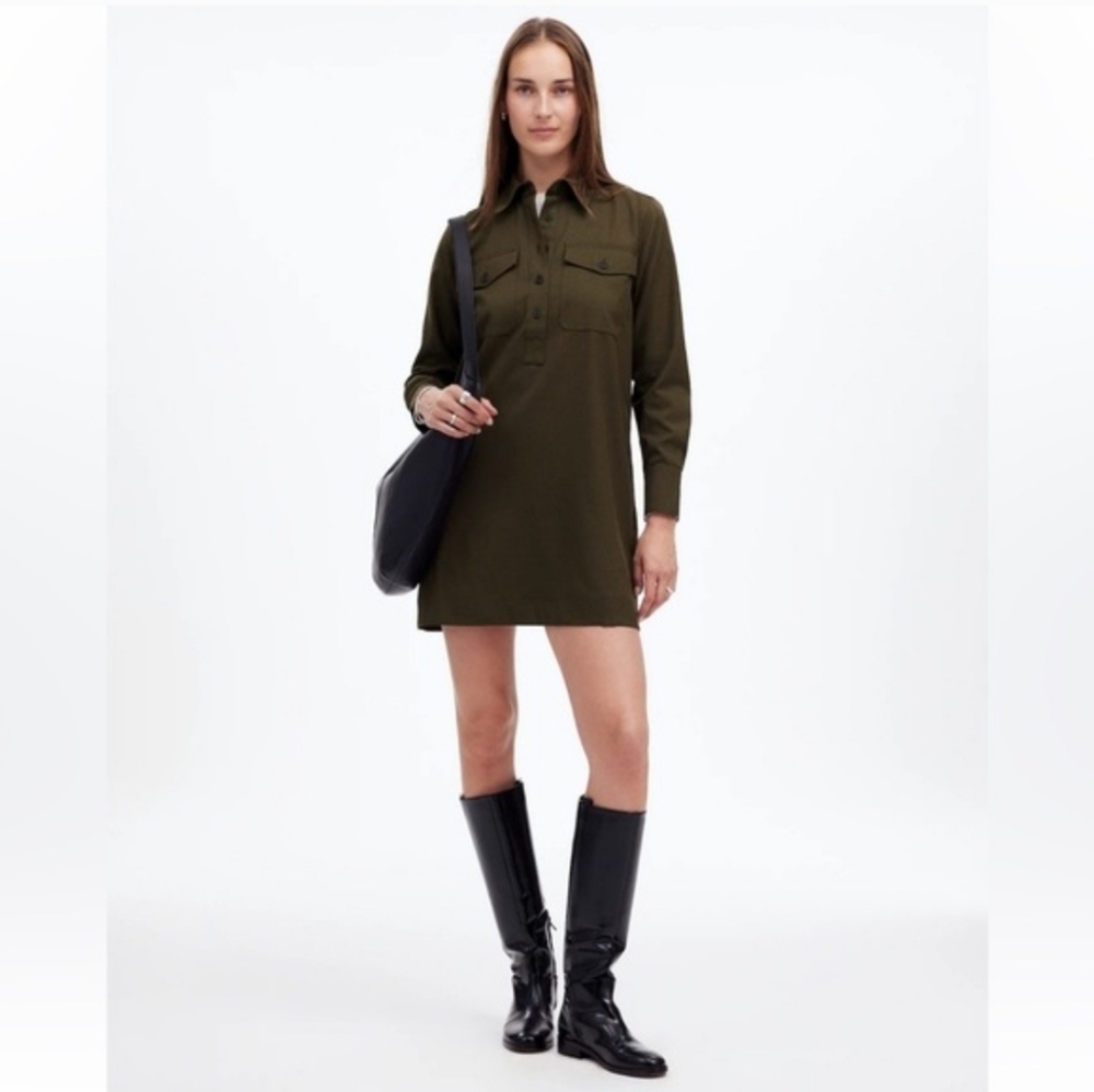 Madewell Olive Green Button-Up Mini Shirt Dress M NWT